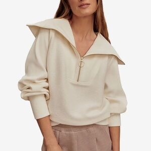 Varley Cream Cowl Neck Zip-Up Sweater